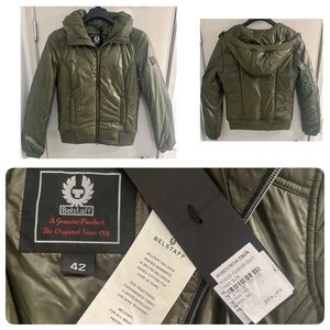 BELSTAFF Women’s Hooded Puffer Green Jacket Sz 8 NWT $795